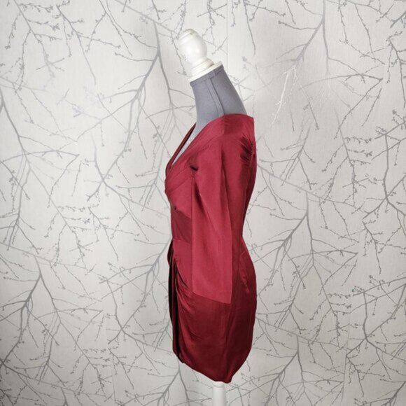 BCBGMaxAzria Runway Pink Red Pleated Twisted Satin Mini Dress - Picture 3 of 7